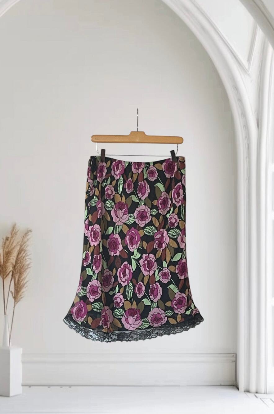Lapis Flare Skirt With Roses Size Large